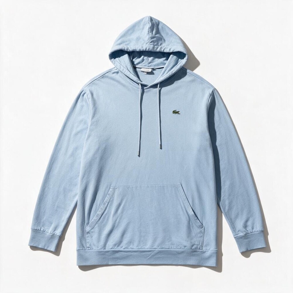Lacoste Mens 4XLT Light Blue Hooded Long Sleeve Top Casual Lightweight